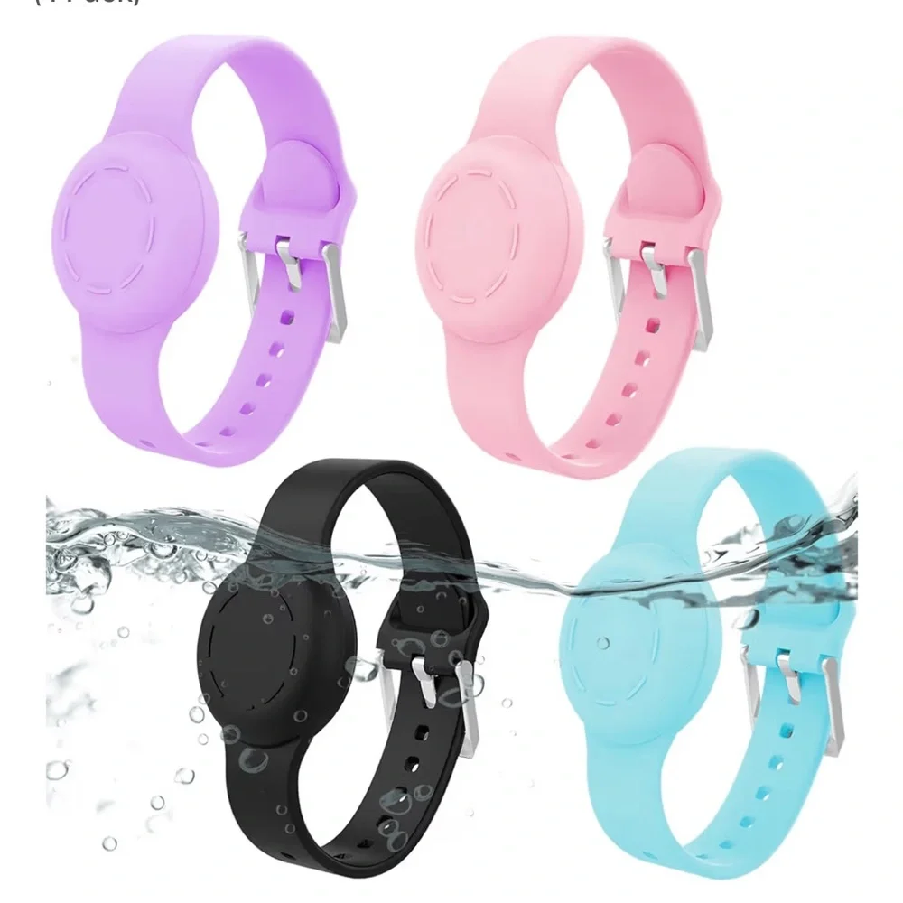 New! Set of 4 Silicone Air Tag Holder Bands in Black, Navy, Light Blue & Yellow